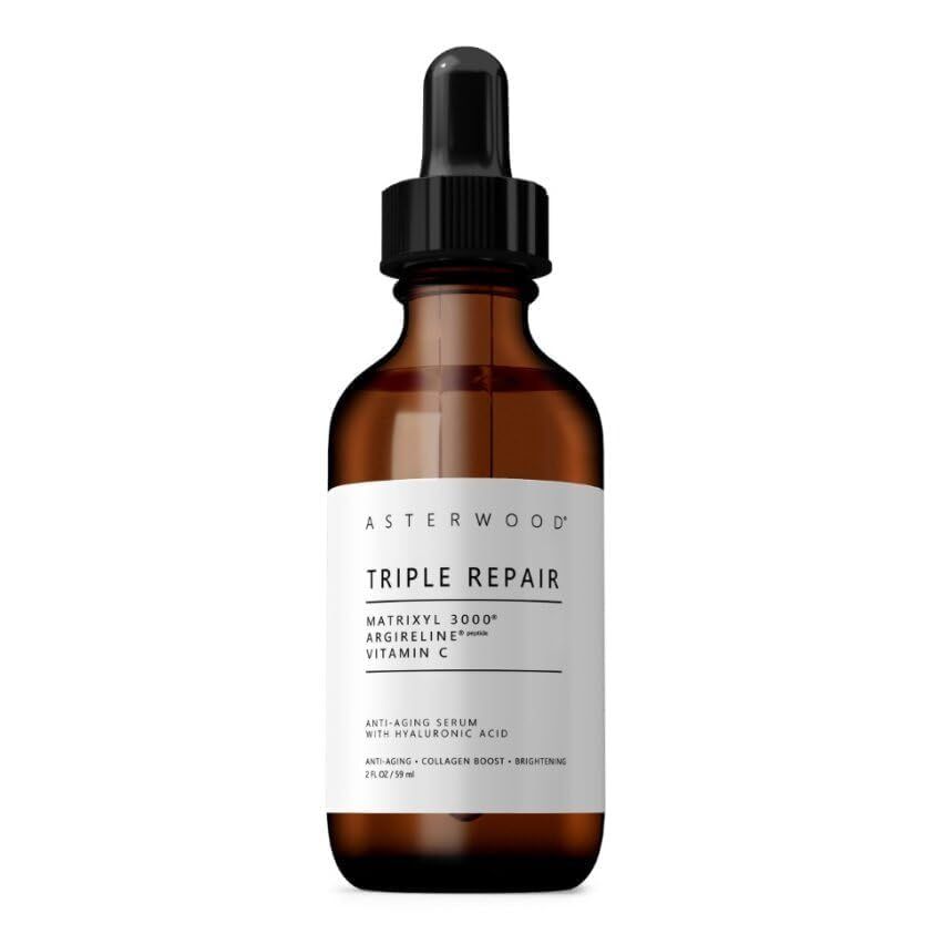 Asterwood Triple Repair Matrixyl 3000 Argireline Hyaluronic Acid Vitamin C Serum for Face - Anti-Aging, Collagen Boosting, Hydrating - Fragrance-Free - 2 Fl Oz