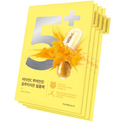 numbuzin No.5 Sheet Mask Vitamin Spotlight Sheet Mask Glutathione and Vitamin C Reduces Hyperpigmentation, Improves Skin Complexion Gentle and non-irritating 4 Sheets