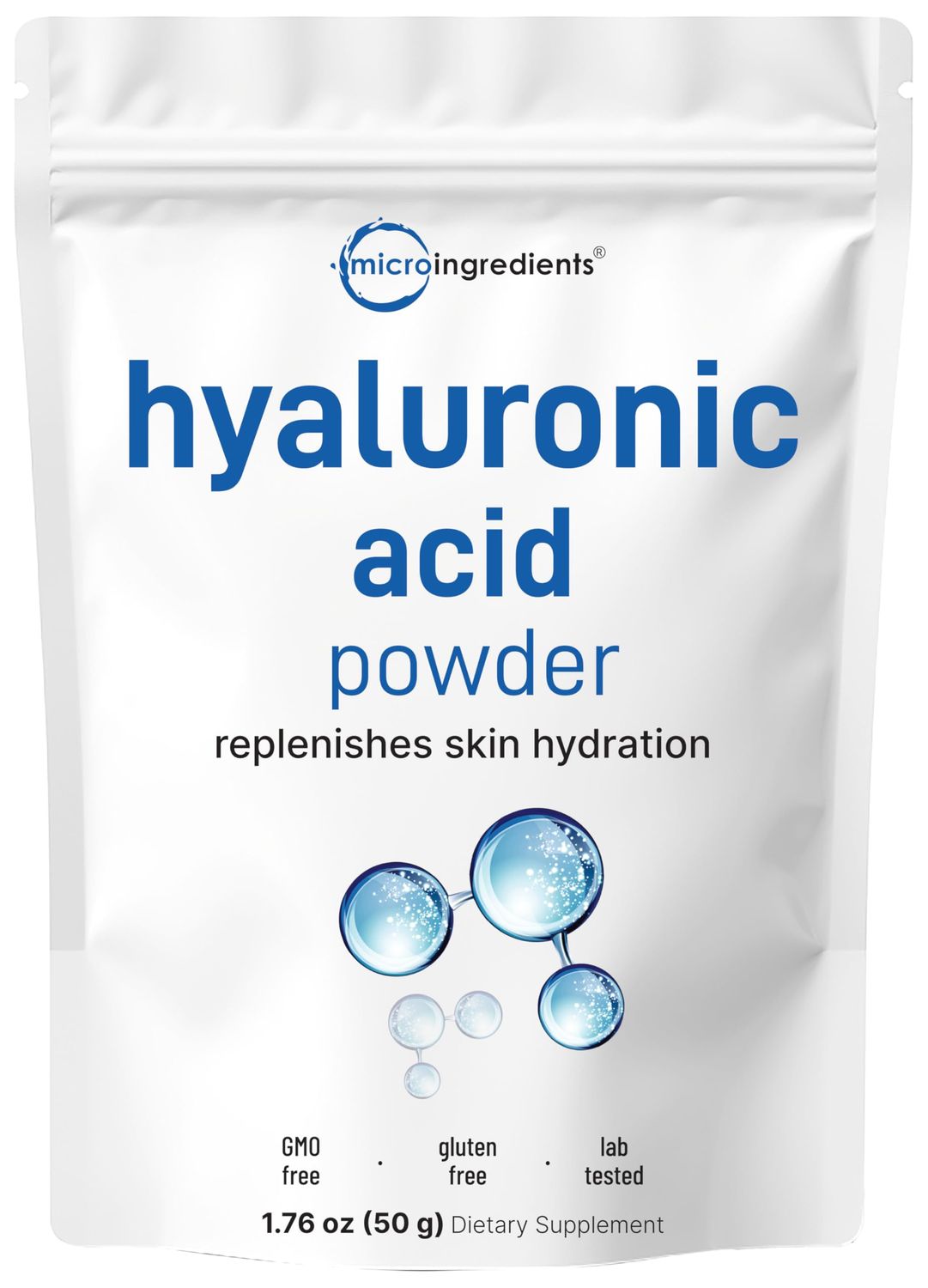 Micro Ingredients Hyaluronic Acid Serum Powder, 50 Grams Low Molecular Weight, Cosmetics Grade Skin Hydration and Moisture Support Supplements Vegan, Water Soluble (Within 2 Hours)