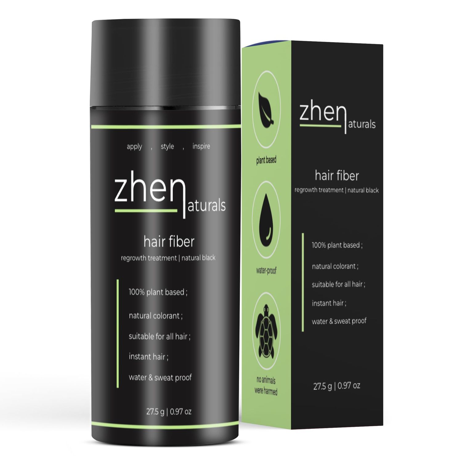 ZHENATURALS Hair Fibers 27.5g, Instant Thicker and Full Hair, Suitable for Men and Women, Hair Growth Density Enhancer (Black)