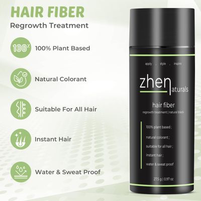 ZHENATURALS Hair Fibers 27.5g, Instant Thicker and Full Hair, Suitable for Men and Women, Hair Growth Density Enhancer (Black)