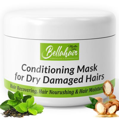 Bellahair Hydrating Hair Mask for Dry Damaged Hair - Organic Intense Repair Treatment for All Hair Types - Deep Conditioning, Moisturizes, Softens, Smooths, Restores Shine