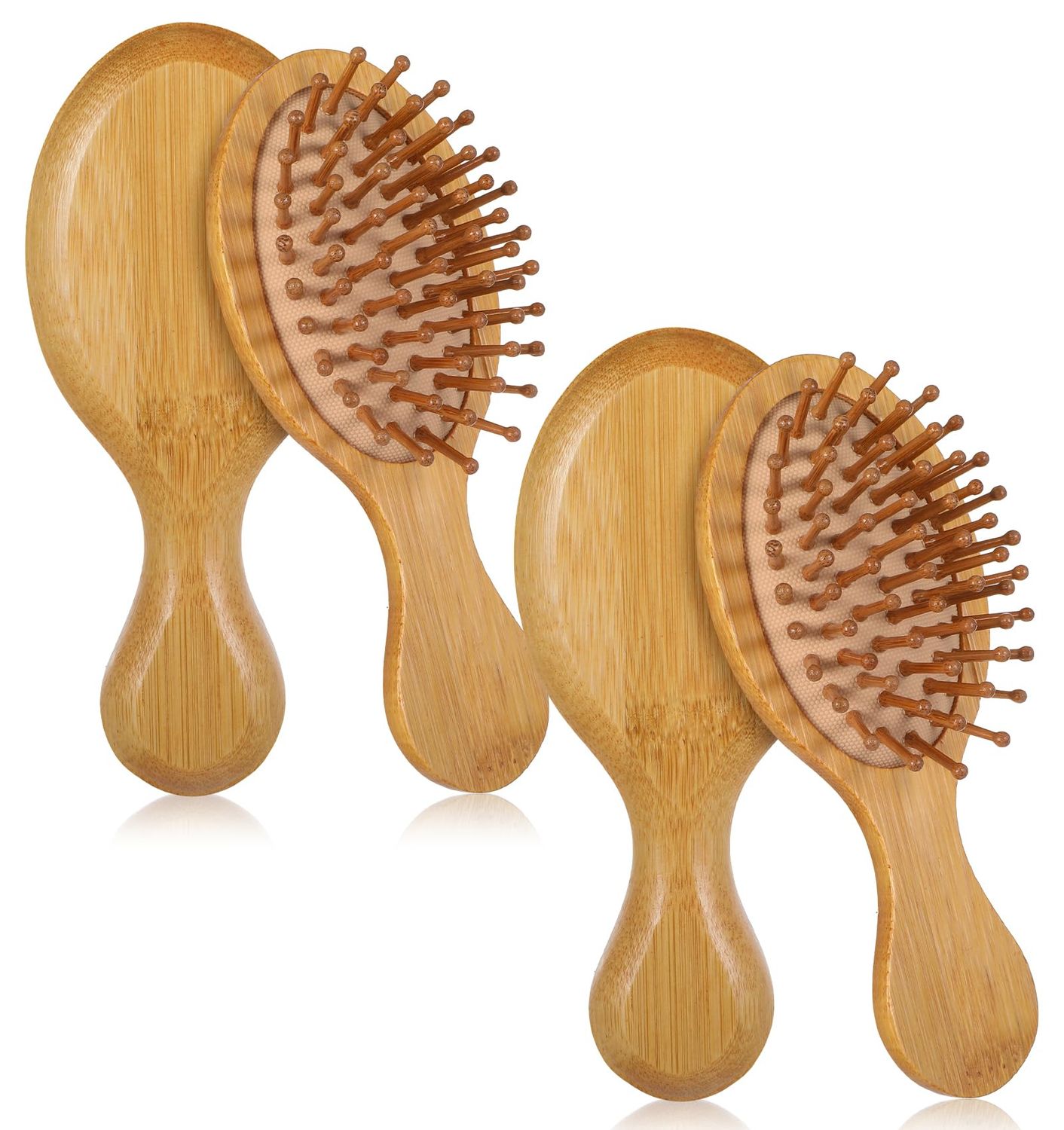 Bamboo Hairbrush, 2 Pcs Wood Hair Brush for Travel Home WetDry Hair Massaging, Natural Mini Bamboo Brush for Women Men Kids All Hair Types
