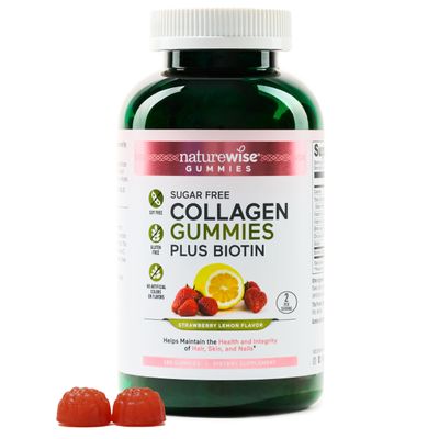 NatureWise Collagen Gummies - Sugar-Free Hydrolyzed Collagen Gummies - Type 1 3 Peptides for Women Biotin, Vitamin C, E, Zinc for Hair Skin and Nails Support - 180 Count3-Month Supply