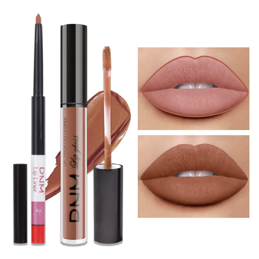 2pcs Matte Deep Rose-Beige Lip Liner and Lipstick Makeup Set,Nude matte Liquid Brown Lipstick 24H and Lip Liner Set Matt Liquid Lips Make Up Waterproof Long Lasting Lipstick Matte Kit25
