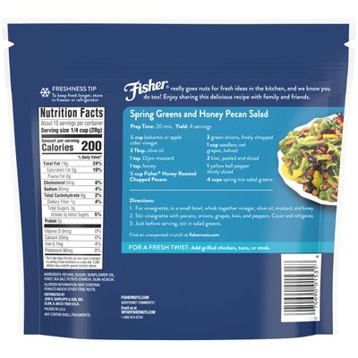 Fisher Chef's Naturals Honey Roasted Chopped Pecans 10oz Resealable Bag, Unsalted Raw Nuts for Cooking, Baking Snacking, Vegan Protein, Keto Snack, Gluten Free