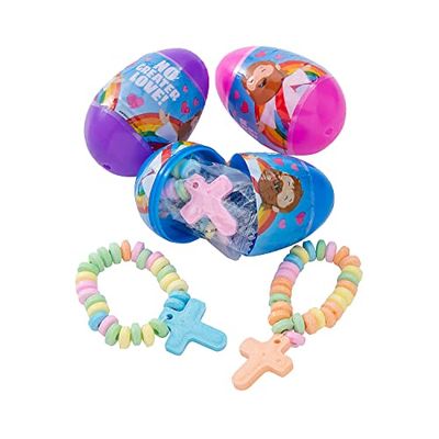 Fun Express Prefilled Easter Eggs, Stuffed with Religious Cross Candy Bracelets, Easter Egg Hunt Supplies, 24 Pieces