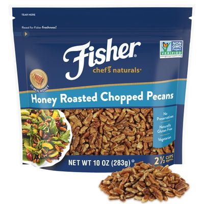 Fisher Chef&#39;s Naturals Honey Roasted Chopped Pecans 10oz Resealable Bag, Unsalted Raw Nuts for Cooking, Baking Snacking, Vegan Protein, Keto Snack, Gluten Free