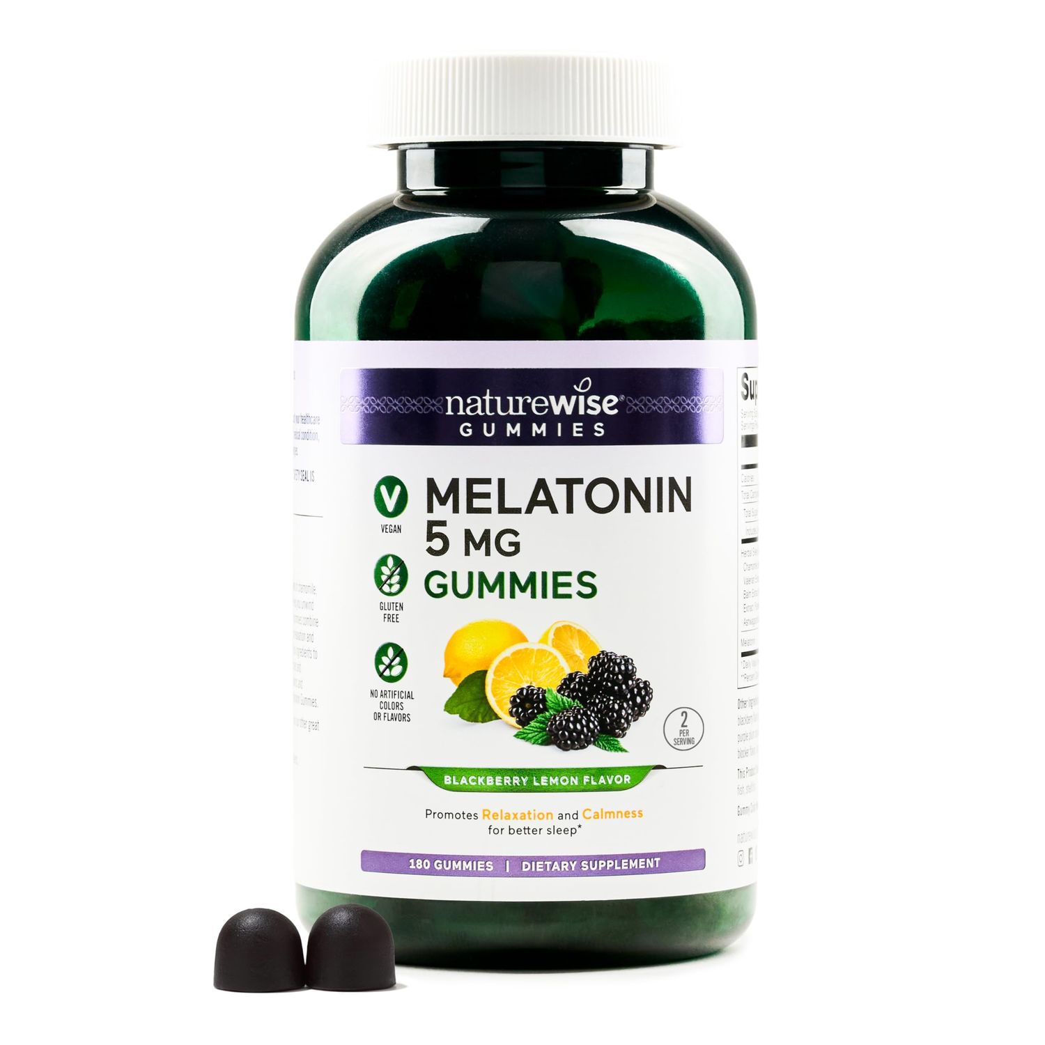 NatureWise Melatonin Gummies 5mg - Non-Habit Forming Sleep Support Supplement with Ashwagandha, Valerian Root - BlackBerry-Lemon Flavor - Vegan, Gluten Free, Non-GMO - 180 Count90-Day Supply