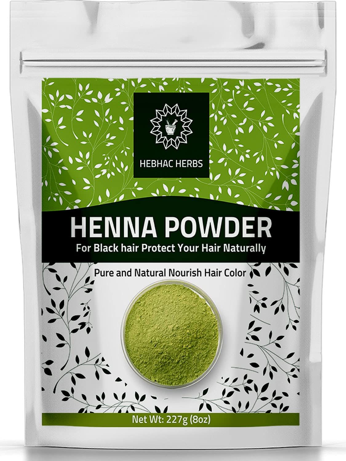Henna Powder for Hair Growth Pure Mehndi Powder Natural black Henna Hair Colour Dye 227g (8oz) Made in India by Hebhac Herbs