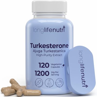 LongLifeNutri Turkesterone 1200mg - High Purity Ajuga Turkestanica for Strength, Recovery, Muscle Growth, 120 Vegetarian Capsules, 2-Month Supply, Whole Herb Supplement, GMP Certified, Made in USA