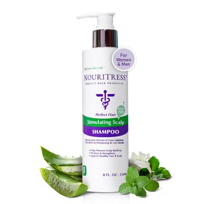 NouriTress Stimulating Scalp Shampoo - Itchy, Dry Scalp Shampoo, Promotes Hair Growth with Camphor, Peppermint Tea Tree Oil - Deeply Cleanses, Reduces Build-up, Nourishes Strengthens Hair - 8 oz