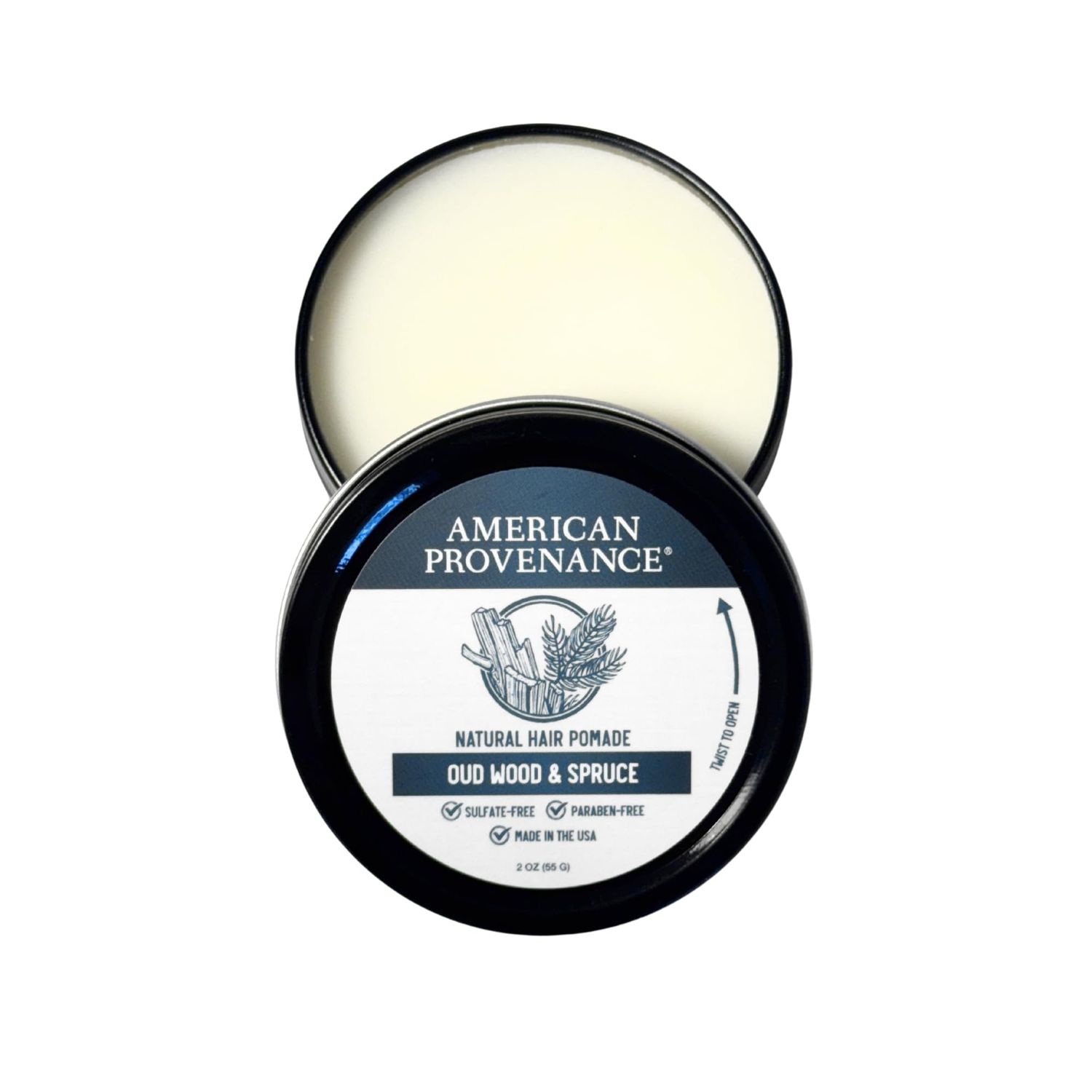 American Provenance Premium Natural Hair Pomade for Women and Men with Shea Butter, Jojoba Oil, Argan Oil - Grooming Balm that Conditions and Styles Hair Oud Wood Spruce 2 oz (Pack of 1)