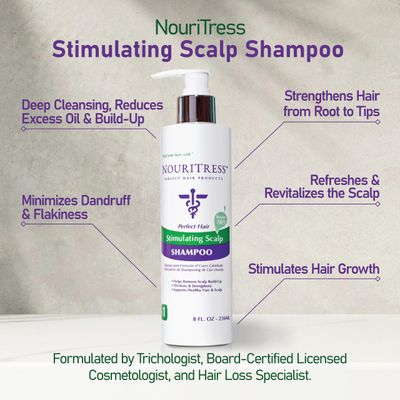 NouriTress Stimulating Scalp Shampoo - Itchy, Dry Scalp Shampoo, Promotes Hair Growth with Camphor, Peppermint Tea Tree Oil - Deeply Cleanses, Reduces Build-up, Nourishes Strengthens Hair - 8 oz