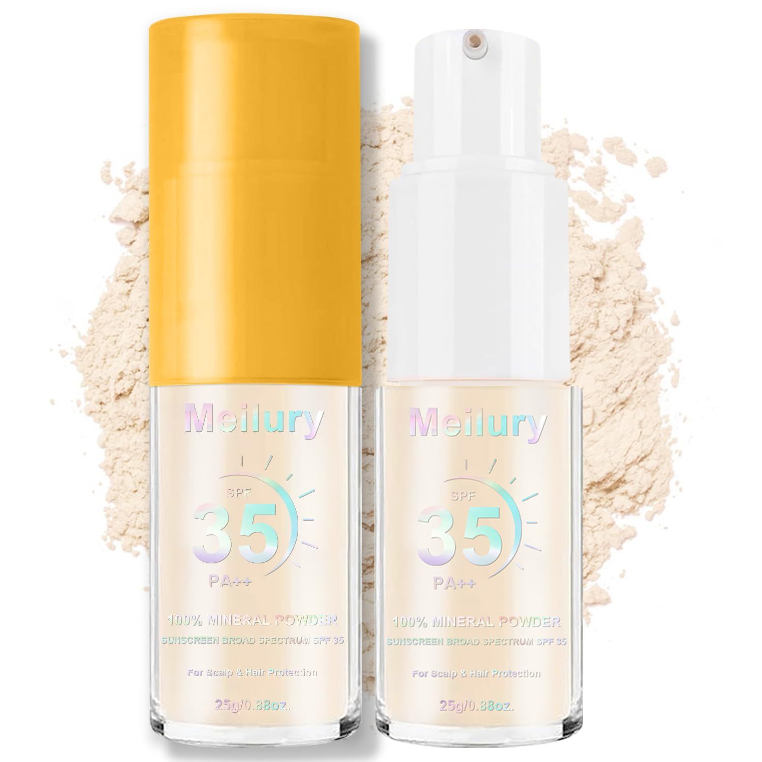 Meilury Mineral Sunscreen Powder, for Scalp Hair, 0.71 Oz. SPF 35 PA, Scalp Sunscreen Powder, Broad Spectrum UV Protection, Lightweight, No-Greasy, Cruelty-Free Formula (1pc)
