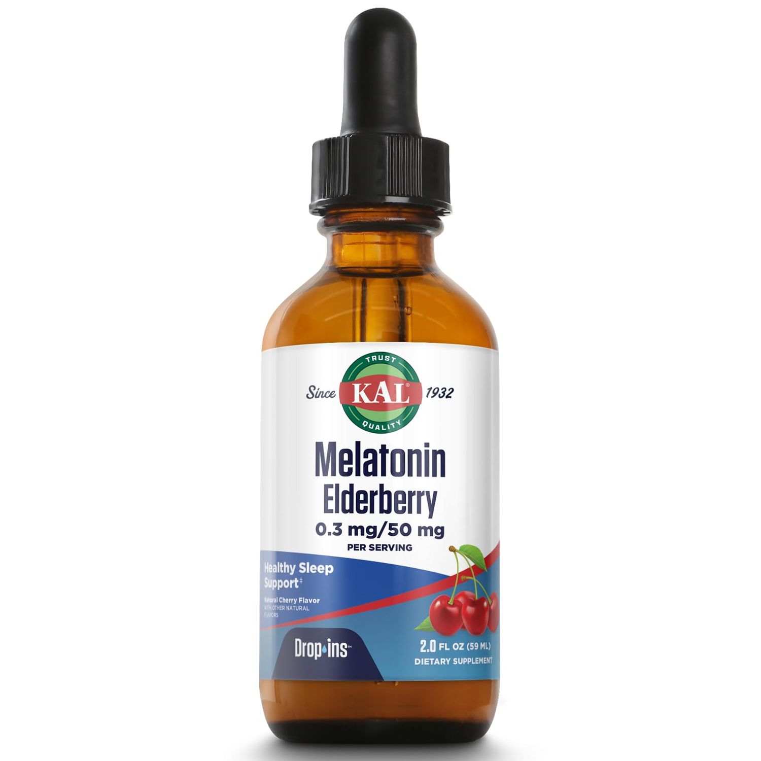 KAL 0.3 Mg Melatonin Cherry Elderberry Dropins, 2 Fluid Ounce
