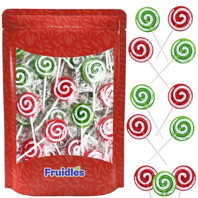 Fruidles Christmas Santa Swirl Lollipop, Mixed Fruit Flavor, Made in Brazil, Individually Wrapped, 18g Pops, Approx. 24 Pops per Pound (2 Pounds)