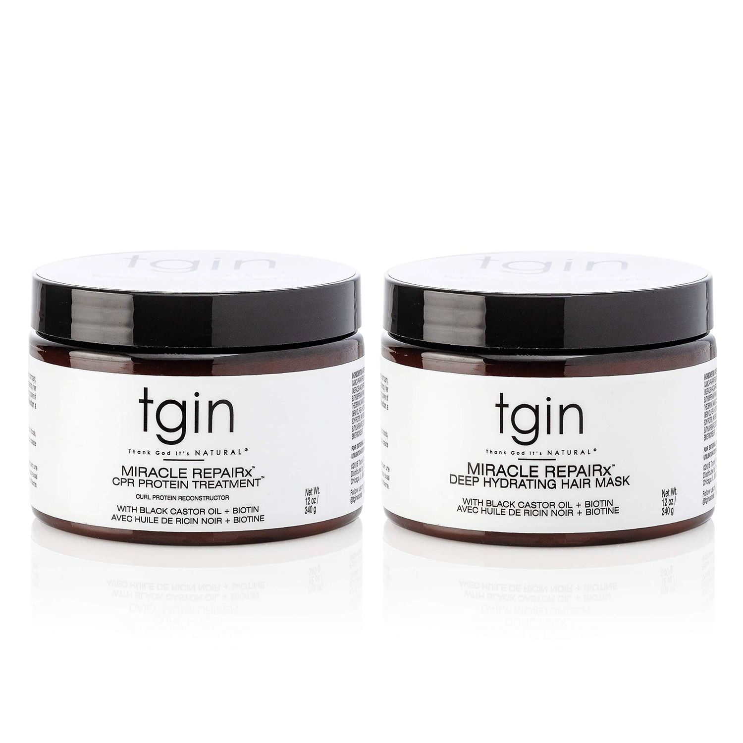 tgin Miracle RepaiRx Strengthening CPR Protein Treatment Deep Hydrating Hair Mask, for Curly, Coily and Wavy Hair, Repairs, Protects, and Restores Damaged Hair, 12 oz, (Set)