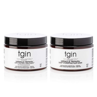 tgin Miracle RepaiRx Strengthening CPR Protein Treatment Deep Hydrating Hair Mask, for Curly, Coily and Wavy Hair, Repairs, Protects, and Restores Damaged Hair, 12 oz, (Set)