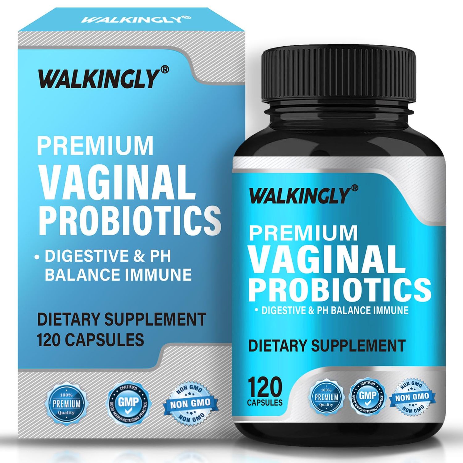 WALKINGLY Vaginal Probiotics for Women, with Prebiotics Lactobacillus Probiotic Blend, Women&#39;s Vaginal Health Supplement, Womens Probiotic for Vaginal Health, Urinary, PH Balance, 120 Capsules