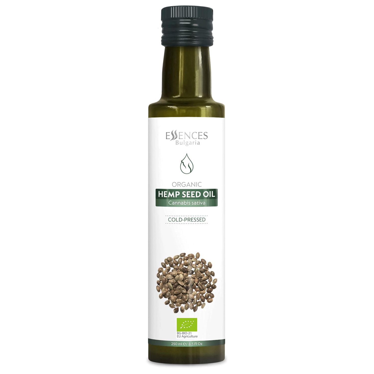 Essences Bulgaria Organic Hemp Seed Oil 8.5 Fl Oz 250ml 100 Natural Cold-Pressed Oil Extra Premium Quality Rich in Omegas Dips Salads No Additives or Preservatives Non-GMO Vegan