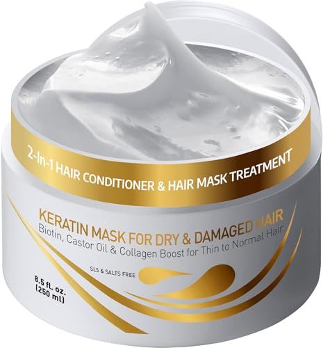 VITAMINS hair cosmetics Keratin Hair Mask Deep Conditioner - Biotin Collagen Protein Castor Oil Repair for Dry Damaged Hair - Conditioning Treatment for Curly or Straight Thin Fine Locks