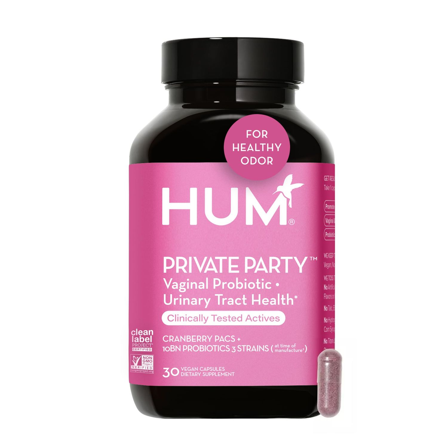 HUM Private Party - Vaginal Probiotics for Women&#39;s Health, pH Balance Supplement, and Urinary Tract Support with Cranberry Lactobacillus Blend Cranberry Pills, (30 Capsules)
