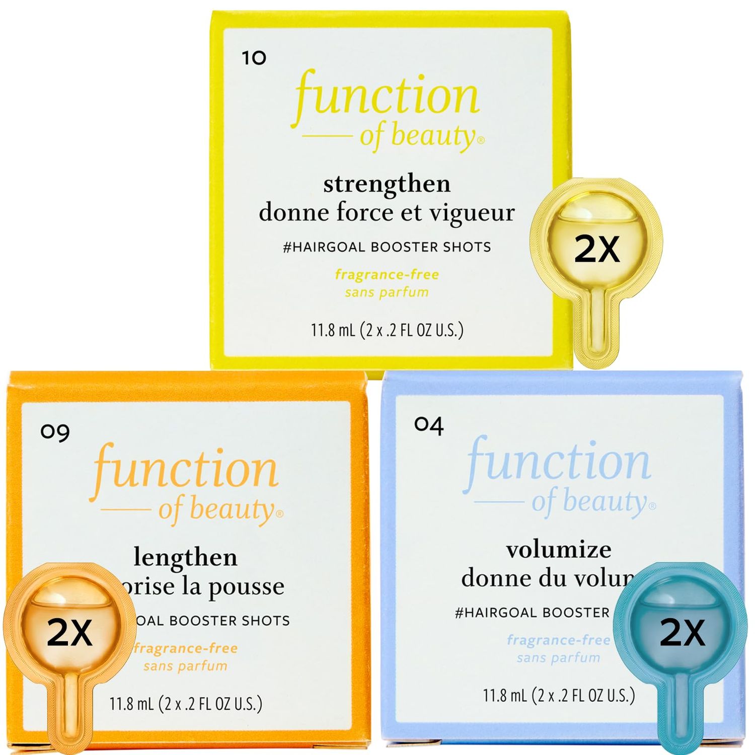 Function of Beauty Straight Hair Add-In Booster Treatment Bundle - Hair Goals Include Volumize, Strengthen Lengthen HairGoal Boosters