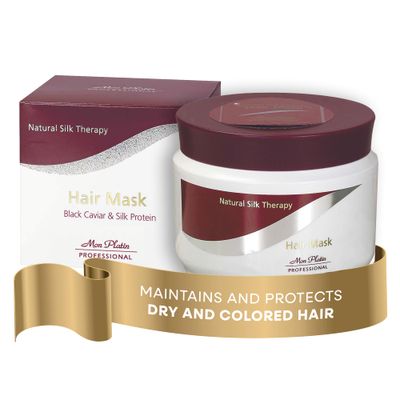 Mon Platin Professional Hair Mask, 500ML - Deep Conditioning for Dry, Colored, Damaged Hair with Black Caviar Natural Silk Protein, SLSSalt Free