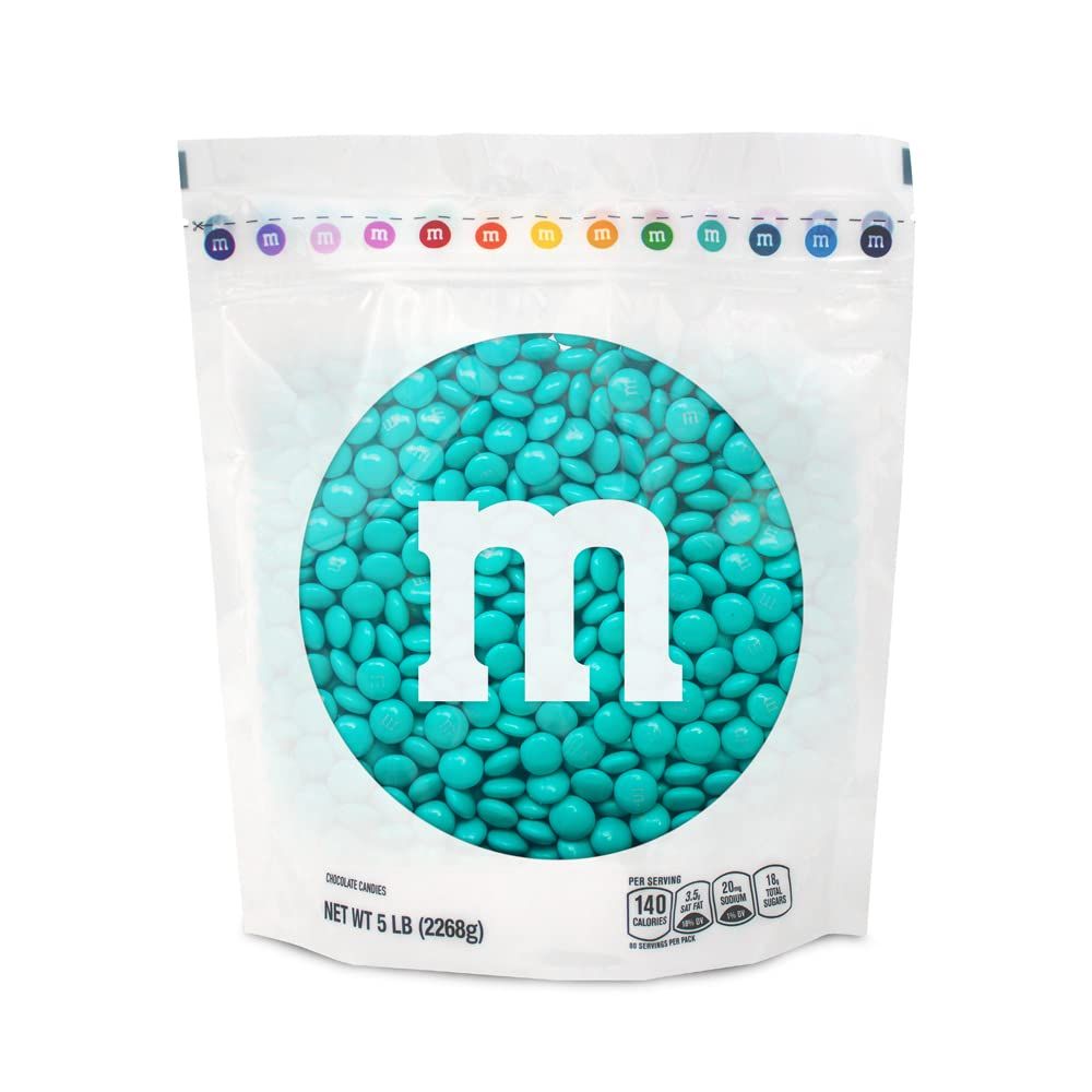 MMS WORLD Aqua Milk Chocolate Candy, 5lbs of MM&#39;S in Resealable Pack for Candy Bars, Birthday Parties, Graduations, Dessert Tables DIY Favors
