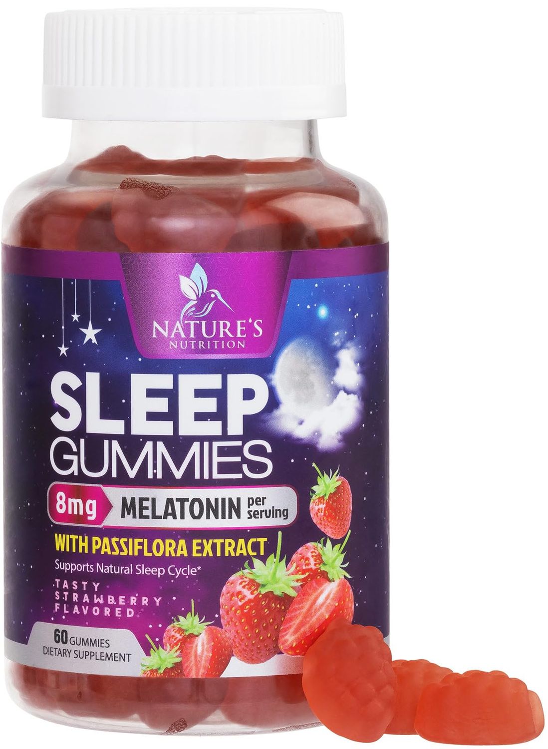 Sleep Gummy 8mg Melatonin - Extra Strength Sleep Support with 20mg Passiflora, Natural Sleeping Gummies for Adults, Vegan Non-GMO, Melatonin Supplement for Restful Sleep Women Men - 60 Gummies