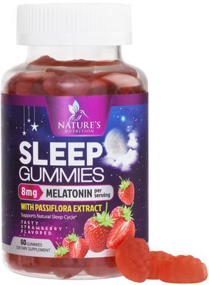 Sleep Gummy 8mg Melatonin - Extra Strength Sleep Support with 20mg Passiflora, Natural Sleeping Gummies for Adults, Vegan Non-GMO, Melatonin Supplement for Restful Sleep Women Men - 60 Gummies