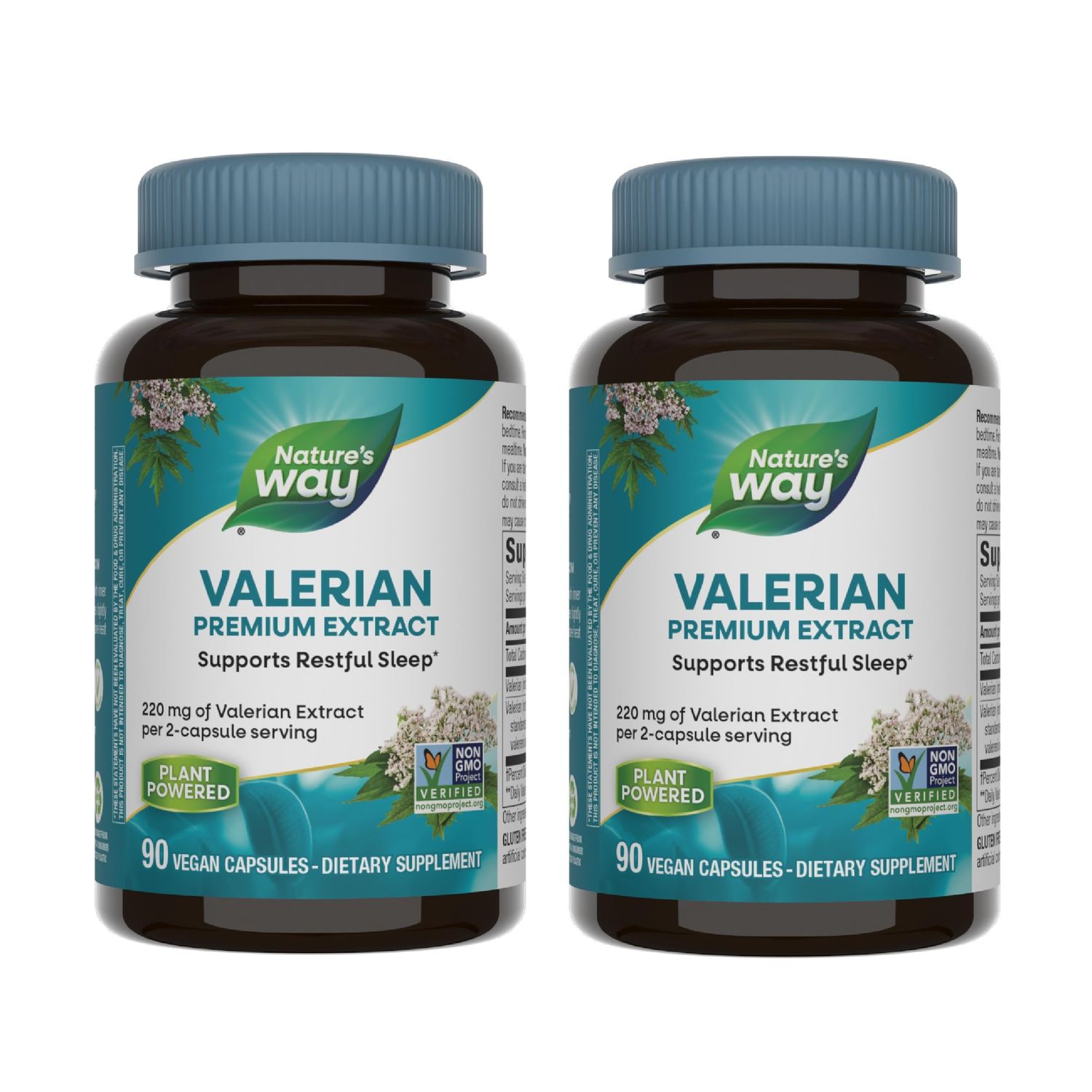 Nature&#39;s Way Valerian Premium Extract - 220 mg of valerian extract per 2-capsule Serving - Supports Restful Sleep - Non-GMO Project Verified - Herbal Supplements - Gluten Free - 90 Capsules (2 Pack)