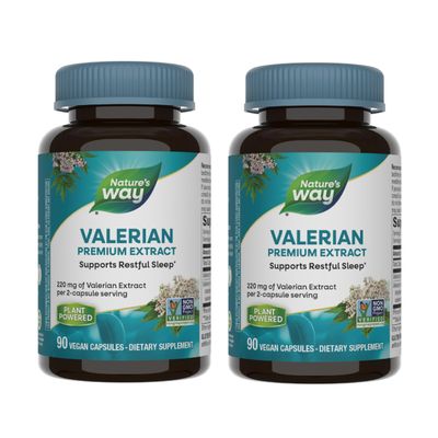 Nature&#39;s Way Valerian Premium Extract - 220 mg of valerian extract per 2-capsule Serving - Supports Restful Sleep - Non-GMO Project Verified - Herbal Supplements - Gluten Free - 90 Capsules (2 Pack)