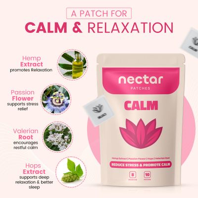 10x Calm Patches with Hemp Extract, Passion Flower, Hops Valerian Root - Relax Unwind, Non-Fatiguing, Sustained-Release for All-Day Calm