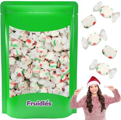 Fruidles Christmas Sweet Taffy, Red, Green White, Mixed Fruit Flavor, Kosher Parve Dairy, Individually Wrapped Taffy (Half-Pound)