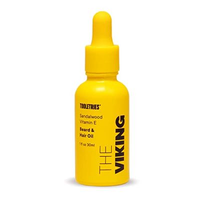TOOLETRIES The Viking - Scented Beard Hair Oil for Men with Sandalwood Vitamin E - Conditions and Hydrates for Smooth Feel, Prevents Dandruff - Made in Australia - 1fl oz