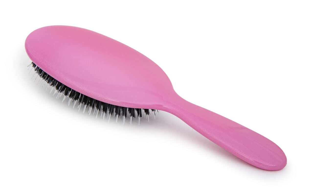 Rock Ruddle Natural Mixed Bristle Hair Brush for Women and Kids (Luxury, 23.5 cm) - Perfect for Wet or Dry Hair, Detangling Smoothing Blowdrying - Designed Made in UK (Tickled Pink)