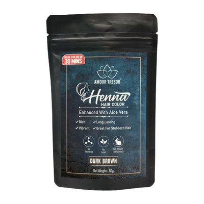 Amour Tresor 30 Minute Henna Hair Color Infused with Goodness of Herbs. Ammonia Free Hair Dye (Pack Of 1, Dark Brown)