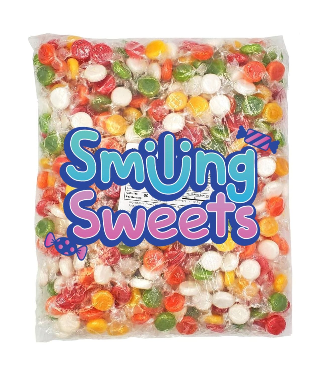Smiling Sweets Tropical Fruit Hard Candy Discs, 2 lbs of Tropical Disc candy, Delicious Fruit Flavored Candy, Perfect for the Whole Family, Stock Up the Pantry or Office