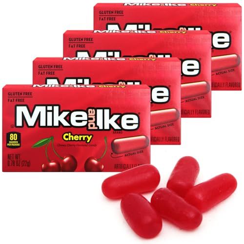 Mike and Ike Cherry Candy, 4 Pack, 0.78OZ Each, Ideal Mike and Ike Candy for Your Favorite Films, Perfect for Sharing with Friends.