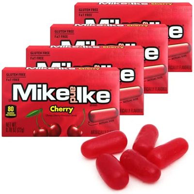 Mike and Ike Cherry Candy, 4 Pack, 0.78OZ Each, Ideal Mike and Ike Candy for Your Favorite Films, Perfect for Sharing with Friends.