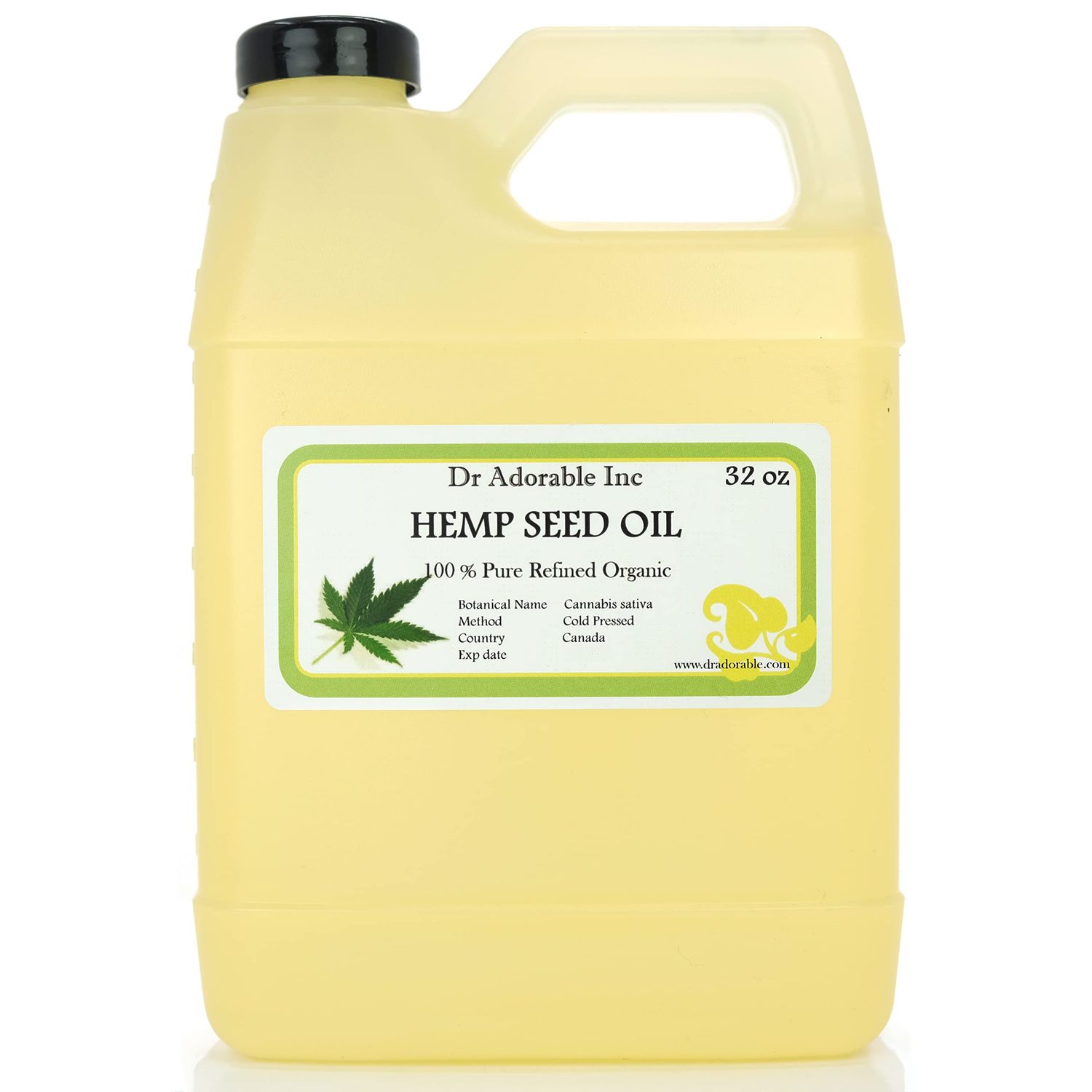 Dr Adorable - 32 oz - Hemp Seed Oil Refined - 100 Pure Natural Cold Pressed Organic