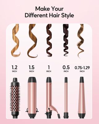 Wavytalk 5 in 1 Interchangeable Ceramic Curling Iron Set with Thermal Brush, 0.5"-1.5" Barrels, Instant Heat Up, Dual Voltage