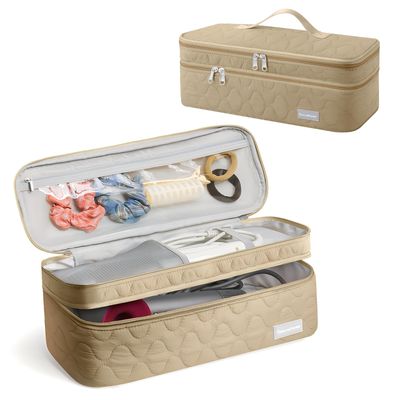 Scandihome Double-Layer Travel Carrying Case Compatible with Revlon One-Step Hair Dryer and Volumizer Hot Air Brush and Attachments,Quilting Portable Storage Organizer Bag Compatible,Khaki