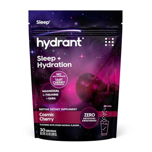 Hydrant Melatonin Free Sleep Aid Powder, Tart Cherry, Magnesium, L-theanine and GABA, Hydrate While You Sleep (Cosmic Cherry, 30 Pack)