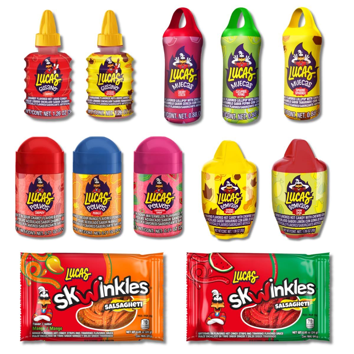 LA VOIE FOODS Lucas Mexican Candy Mix (13 Count) Baby, Muecas, Bomvaso, Gusano, Salsagheti, Chamoy, Watermelon, Mango, Limon, Sour, Cherry, tamarindo by LA Void Foods
