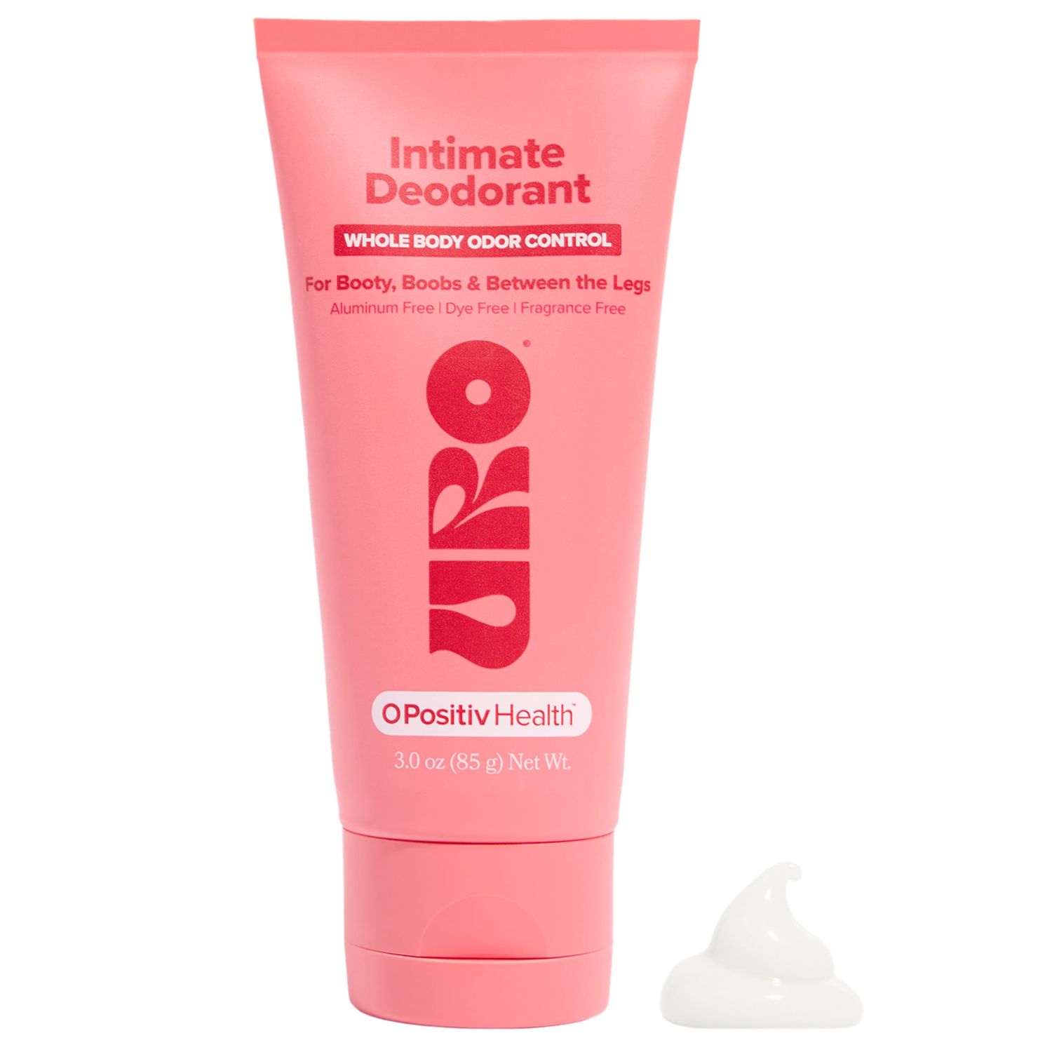 O Positiv URO Intimate Whole Body Deodorant Cream - Dermatologist Tested, Hypoallergenic, Non-irritating, Aluminum Free, Unscented, Dries Clear - Odor Moisture Control, Anti-Chafing - 3 Oz Tube