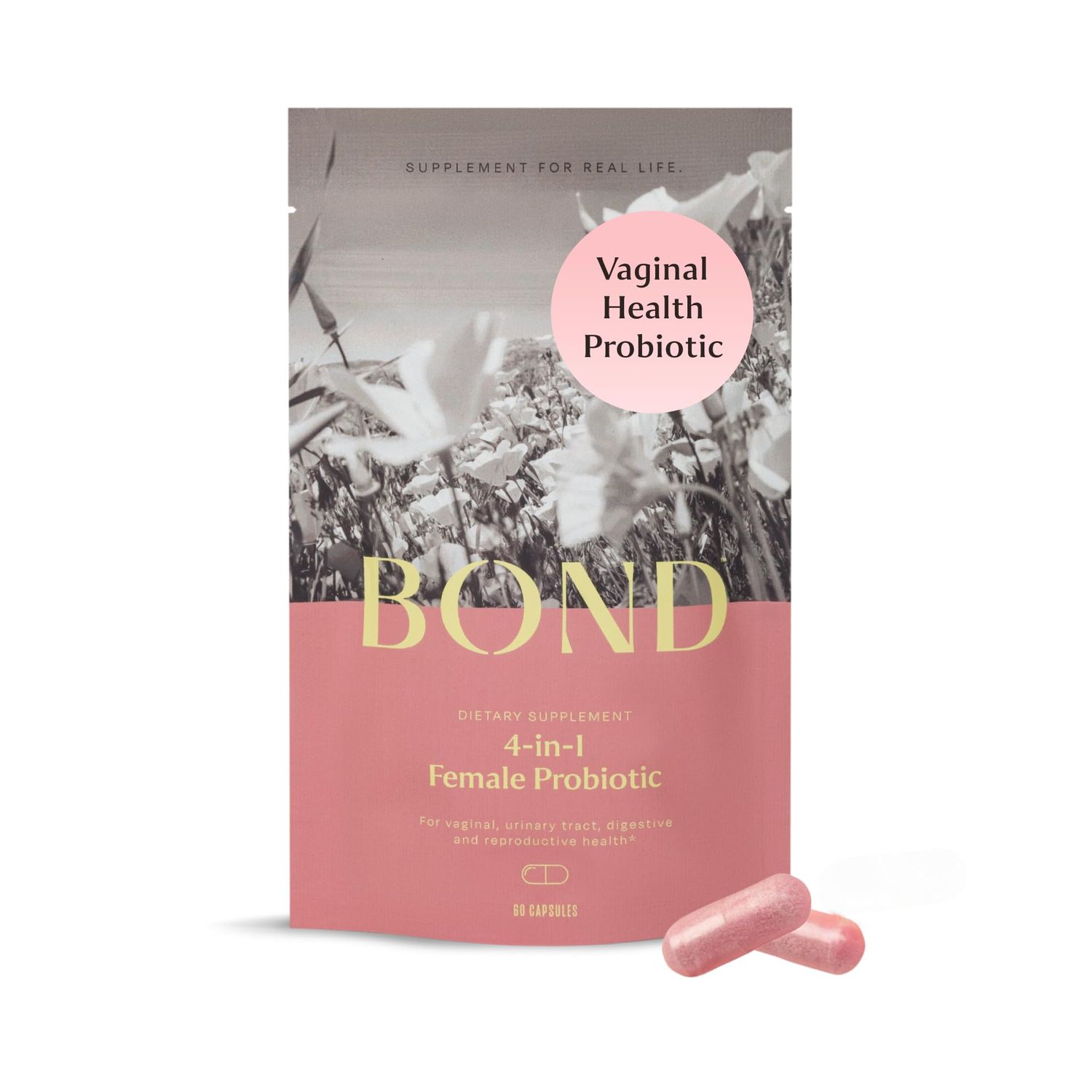 BOND 4-in-1 Female Probiotics - Vaginal Probiotics for Women, Lactobacillus Strains, Cranberry, Prebiotics - Vaginal Health, ph Balance Complex, BV, Gut Digestive Support, Womens Health - 60 Count