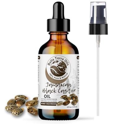 Bella Terra Oils - Black Castor Oil for Face 4oz - A Treasure of Vitamins Ricinoleic Acid, For Radiant Skin Complexion